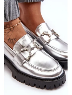 Dámské kožené boty s robustními vysokými podpatky, stříbrná Lemmitty