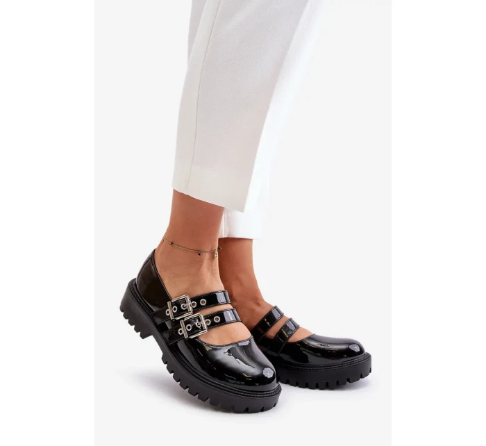 Polobotky Dámské S Pásky Lakované Černé Terione Polobotky Dámské S Pásky Lakované Černé Terione