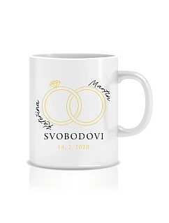 Personalizovaný klasický bílý keramický hrníček 300 ml s prstýnky a jmény