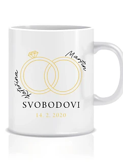 Personalizovaný klasický bílý keramický hrníček 300 ml s prstýnky a jmény