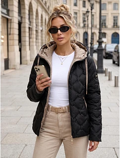 Dámská prošívaná přechodová bunda s kapucí, černá, FashionStreet TY5886