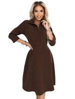Košilové halenkové šaty s páskem čokoládové model 21400254 - numoco