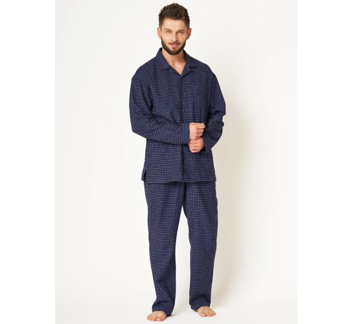 Pyžamo Key MNS 457 B24 Flanelové dlouhé/r M-2XL pánské rozepínací