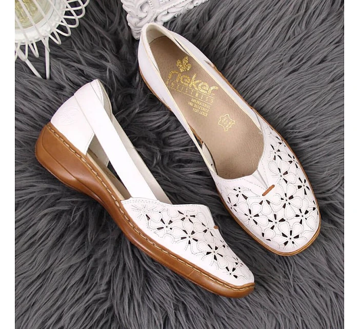 Rieker W RKR442B bílá ažurová kožená polobotka