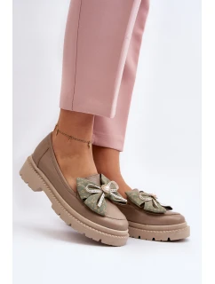 Dámské kožené mokasíny s mašlí Laura Messi 2787 Beige