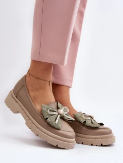 Dámské kožené mokasíny s mašlí model 21648040 Beige - Laura Messi