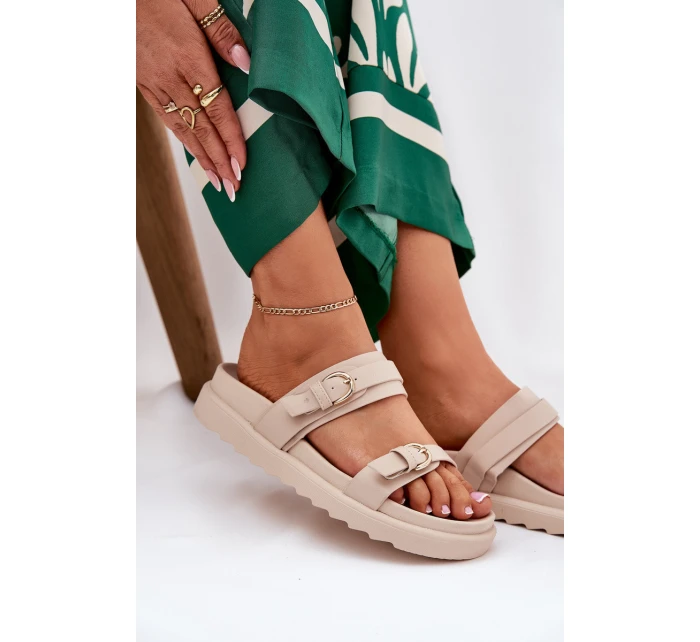 Dámské Pantofle Na Platformě Se Zlatými Béžové model 21687846 - Boto Dámské Pantofle Na Platformě Se Zlatými Béžové model 21687846 - Boto