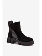 Dámské kozačky z pravé semišové kůže s podšívkou D A  Černé model 21715544 - D&A