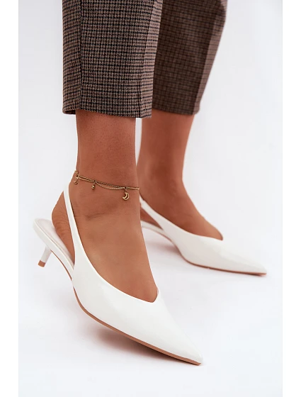 Lakované dámské sandály z umělé kůže na podpatku Bílé Averelle