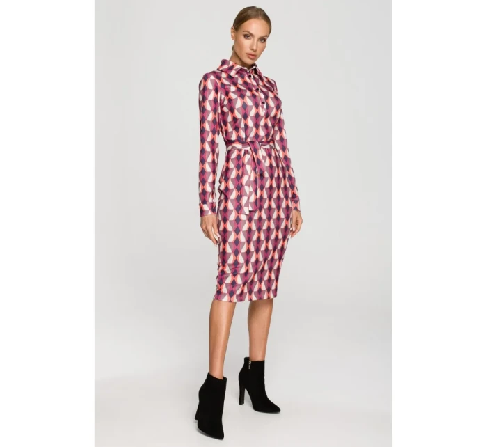 M706 Šaty s rukávy, límcem a potiskem - model 2 M706 Šaty s rukávy, límcem a potiskem - model 2