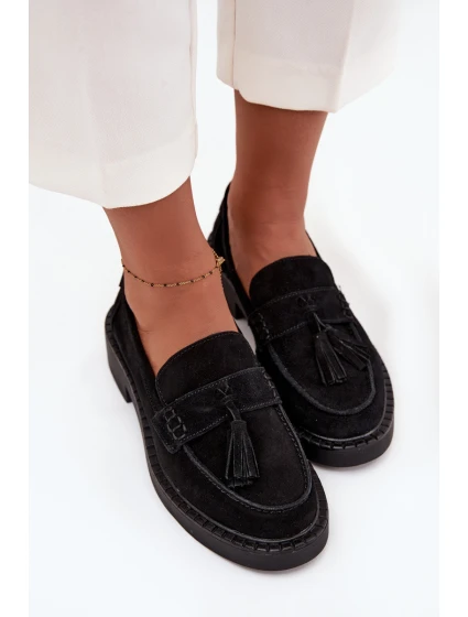 Semišové dámské mokasíny s třásněmi D&A – černé