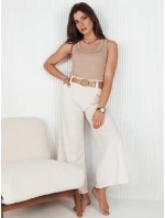 Dámské kalhoty s širokými nohavicemi ALZUR ecru FashionStreet UY1898
