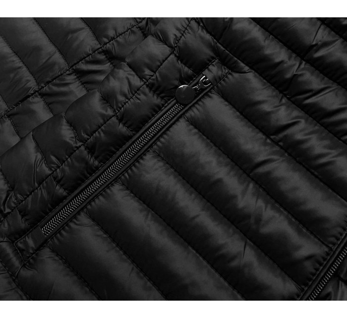 Černá prošívaná bunda s kapucí (LD-7218)
