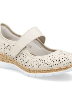 Dámská pohodlná prolamovaná obuv Rieker N4299-60 na suchý zip v béžové barvě