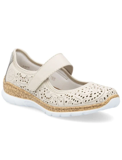 Dámská pohodlná prolamovaná obuv Rieker N4299-60 na suchý zip v béžové barvě