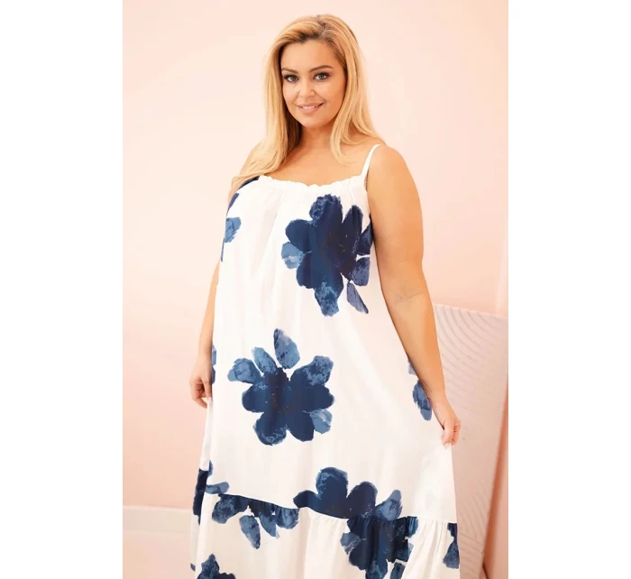 Dámské šaty na ramínka s volánem a květinovým potiskem džínová