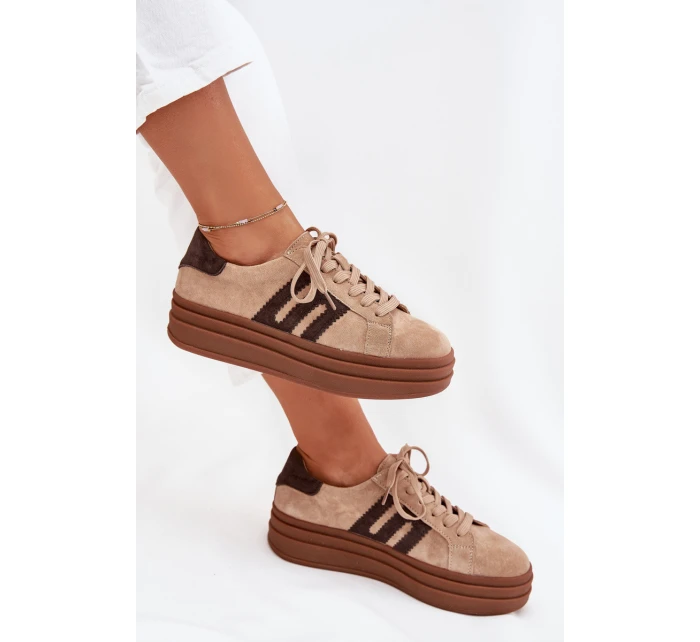 Dámské sneakersy na platformě z přírodní semiše béžové Eldira Dámské sneakersy na platformě z přírodní semiše béžové Eldira