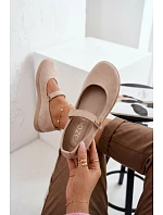 Kožené semišové baleríny Barefoot s páskem Zazoo 10206 béžové