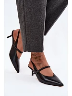 Kožené Lodičky Sandály na Podpatku S Páskem D&A CR61-3046 Černé