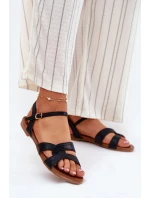 Dámské lesklé ploché sandály S.Barski – černé