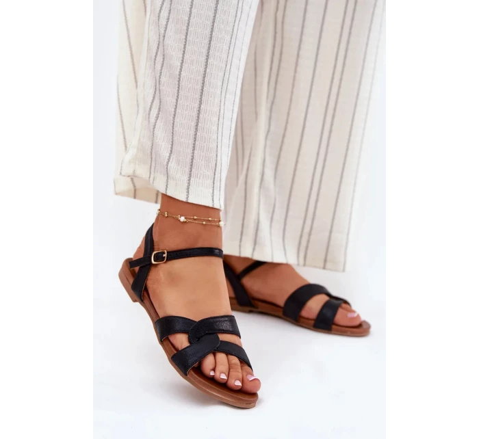 Dámské lesklé ploché sandály S.Barski – černé