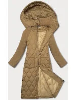 Béžová prošívaná dámská bunda pro přechodné období s ke kolenům l 20755284 - WAY MODE