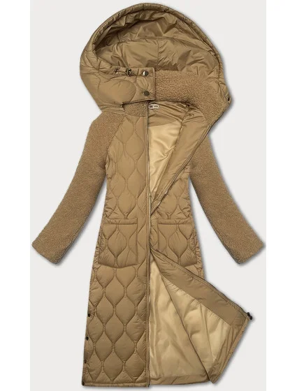 Béžová prošívaná dámská bunda pro přechodné období s ke kolenům l 20755284 - WAY MODE