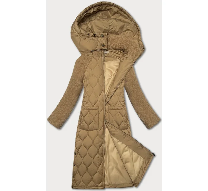 Béžová prošívaná dámská bunda pro přechodné období s ke kolenům l 20755284 - WAY MODE