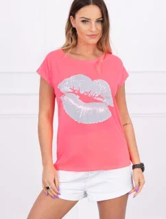 Halenka s potiskem rtů růžová neonová