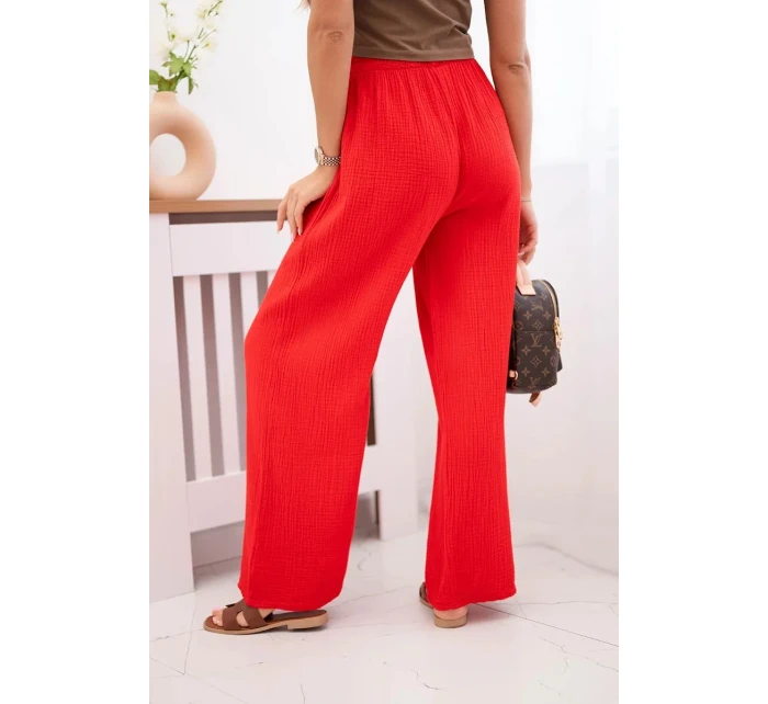 Mušelínové kalhoty se širokou nohavicí červený