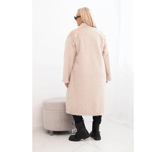 Dámský kabát Plus Size z viskózy bez zapínání s kapsami béžový Dámský kabát Plus Size z viskózy bez zapínání s kapsami béžový