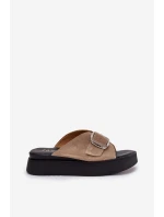 Dámské semišové sandály s přezkou na platformě béžové model 21686253 - Zazoo