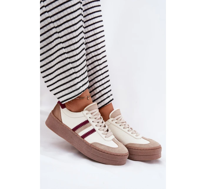 Kožené dámské sneakersy na platformě Zazoo N1234 béžovo-červené Kožené dámské sneakersy na platformě Zazoo N1234 béžovo-červené