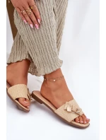 Dámské Pantofle Na Plochém Podpatku S Mašlí Béžové Sallariela Dámské Pantofle Na Plochém Podpatku S Mašlí Béžové Sallariela