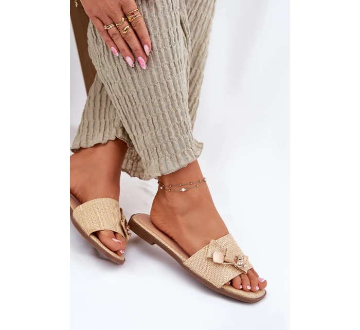 Dámské Pantofle Na Plochém Podpatku S Mašlí Béžové Sallariela Dámské Pantofle Na Plochém Podpatku S Mašlí Béžové Sallariela