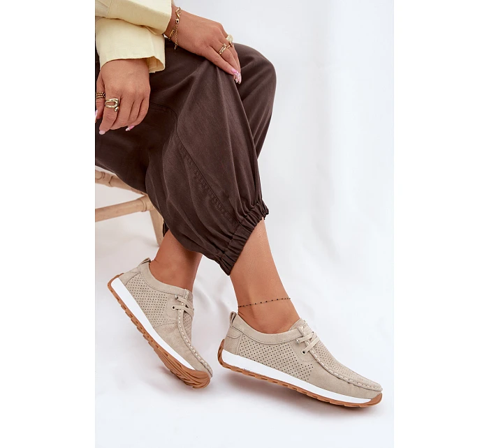 Dámské polobotky z přírodního semiše béžové model 22091763 - EVENTO