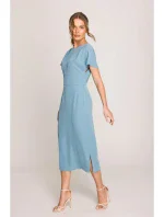 S398 Tužkové šaty s rozparkem na boku - nebesky modré