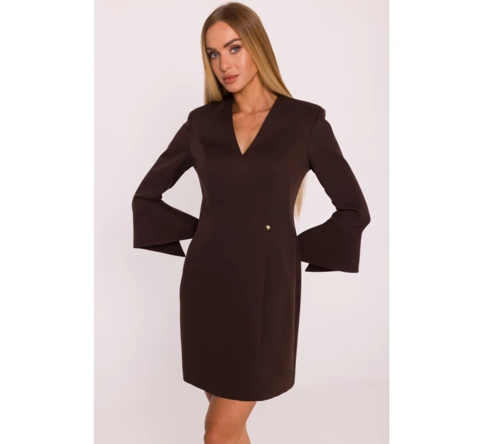 M876 Šaty s širokými manžetami - hnědé M876 Šaty s širokými manžetami - hnědé