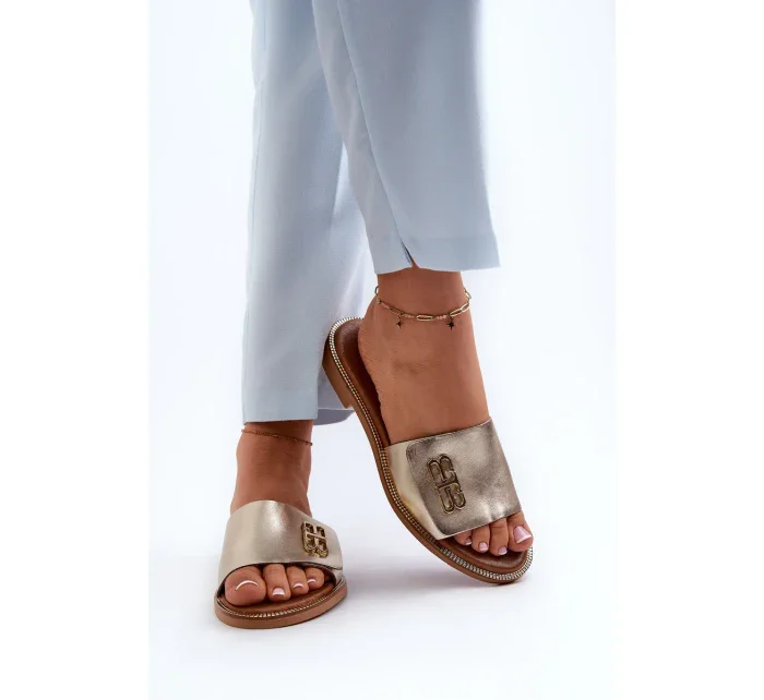 Zazoo Elegantní dámské kožené pantofle zlaté