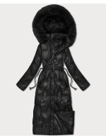 Černá dlouhá dámská prošívaná zimní bunda (T2-2221#-1)