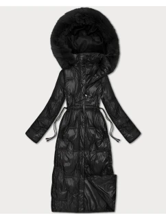 Černá dlouhá dámská prošívaná zimní bunda (T2-2221#-1)