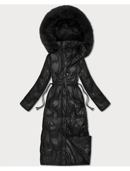 Černá dlouhá dámská prošívaná zimní bunda (T2-2221#-1)