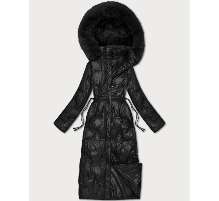Černá dlouhá dámská prošívaná zimní bunda (T2-2221#-1)