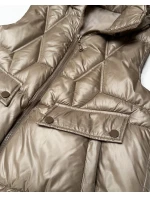 Krótki bezrękawnik damski z odpinanym kapturem Goodlookin beżowy (B8258-12)