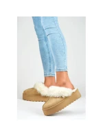 Dámské pantofle na platformě s kožešinou béžové 81366-4-KH