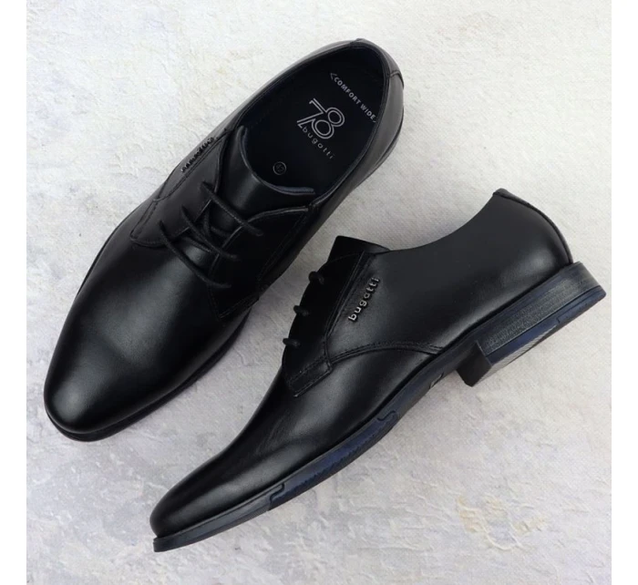 Pánské černé kožené společenské polobotky Bugatti SS153157