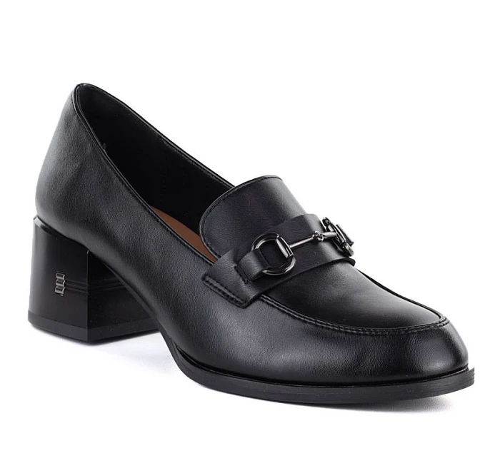 Dámské kožené boty na podpatku black model 22097233 - VINCEZA