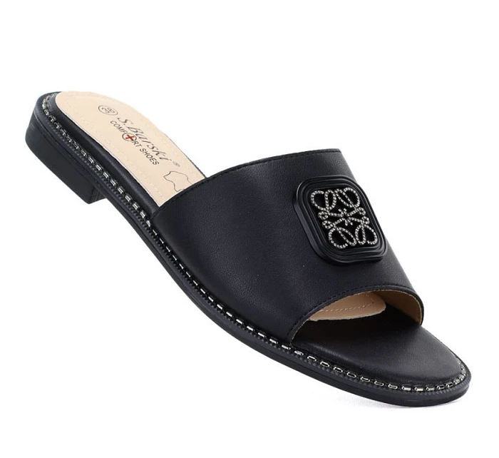 Dámské černé kožené žabky S.Barski KV61-6019