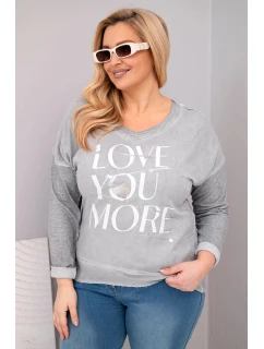 Dámská blůza Plus Size s potiskem Love You More šedá