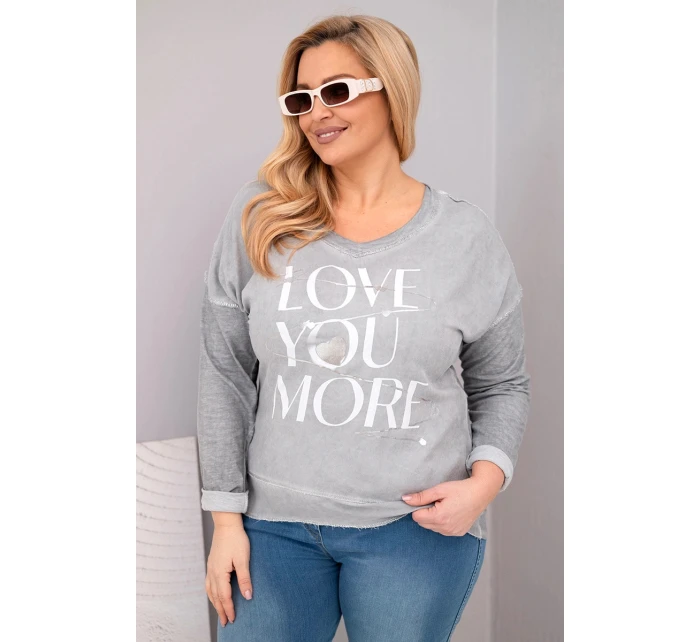 Dámská blůza Plus Size s potiskem Love You More šedá